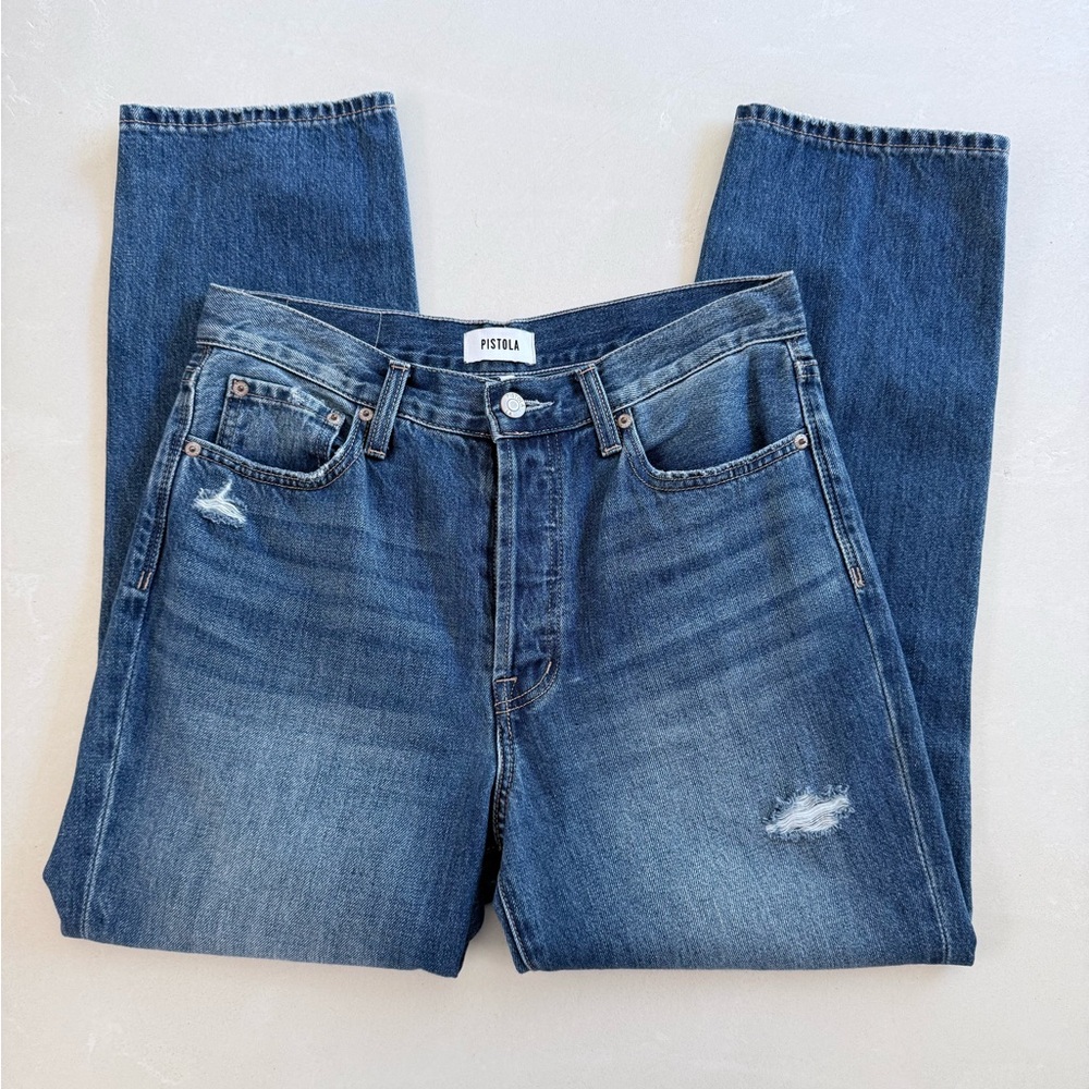 Pistola Aurora Distressed Ankle Straight Leg Jeans 27